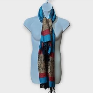 NWT Pashmina Red, Gold, And Blue Pashmina Scarf Wrap Rave